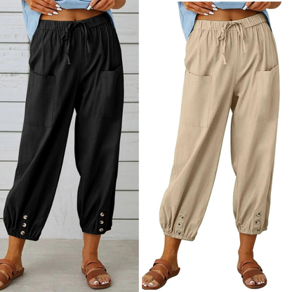 🔥50% rabatt🔥Damenhose aus Baumwoll-Leinen-Mischung mit weitem Bein und lockerer Passform