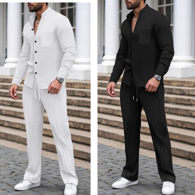 🍂👖Herren Casual Waffel Shirt Hosen 2-teiliges Set