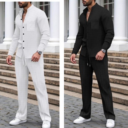 🍂👖Herren Casual Waffel Shirt Hosen 2-teiliges Set