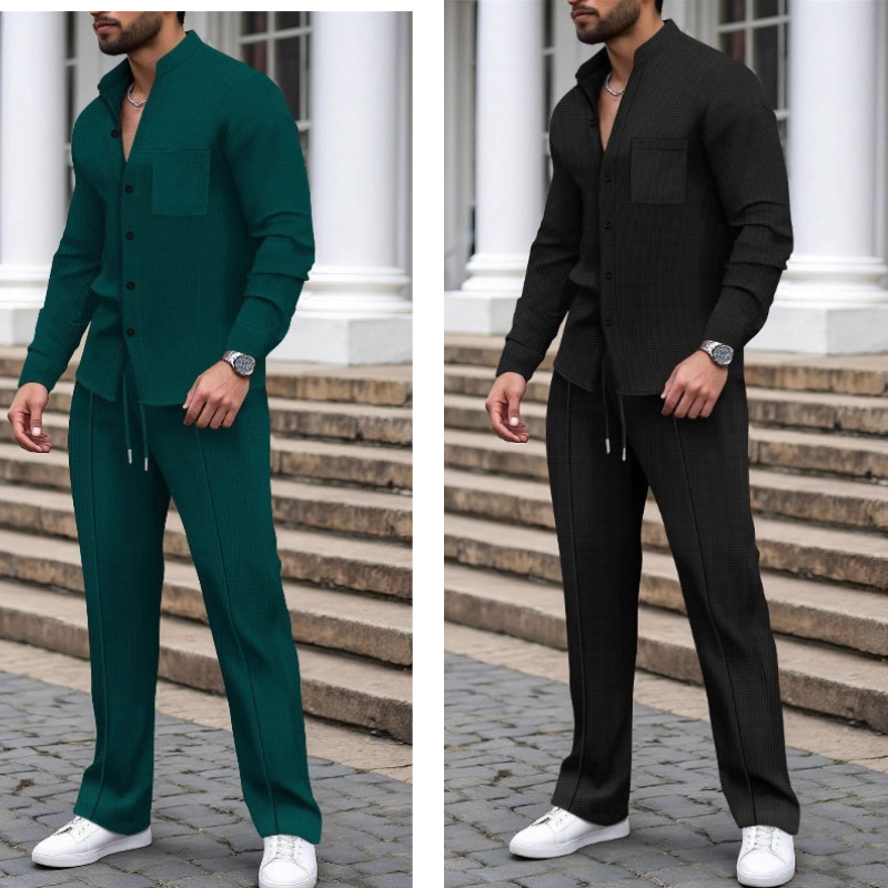 🍂👖Herren Casual Waffel Shirt Hosen 2-teiliges Set