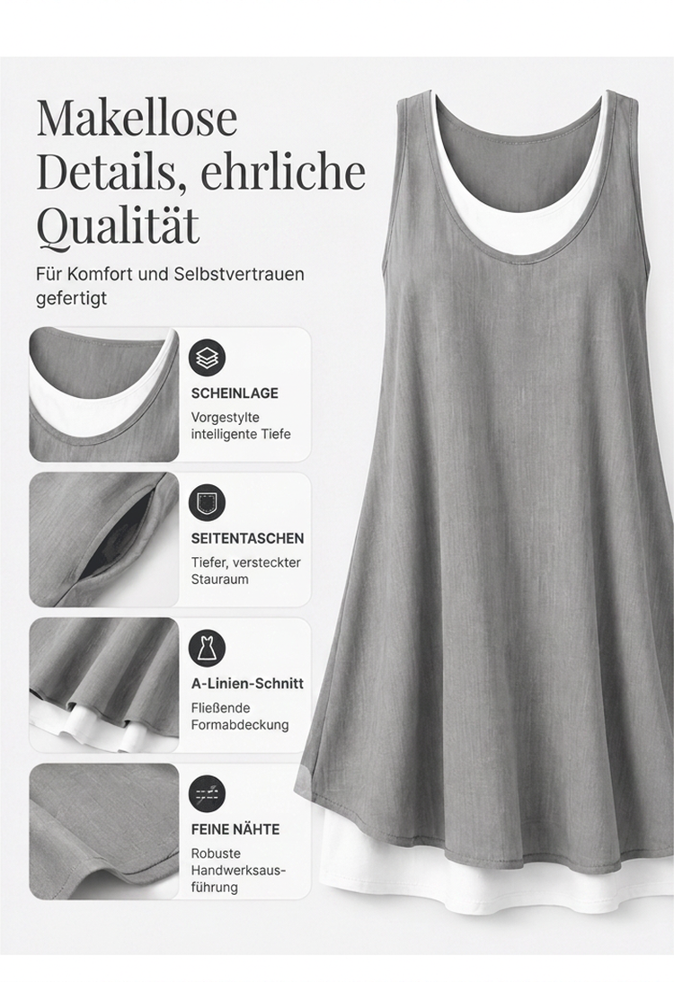 🔔Lässiges, lockeres, ärmelloses Tanktop-Kleid in Layering-Optik für Damen