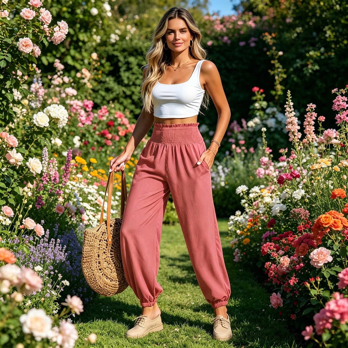 🌞 50% RABATT 💥 Damen Haremhose mit hoher Taille – figurfreundlich, stylisch & super bequem ✨ Perfekt für Sommer & Alltag 👖