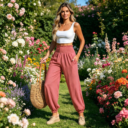 🌞 50% RABATT 💥 Damen Haremhose mit hoher Taille – figurfreundlich, stylisch & super bequem ✨ Perfekt für Sommer & Alltag 👖