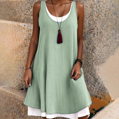 🔔Lässiges, lockeres, ärmelloses Tanktop-Kleid in Layering-Optik für Damen