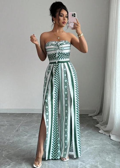 🔥50% RABATT! 👗 Damen Jumpsuit schulterfrei floral im Boho-Stil – Eleganter Sommer-Overall mit Bardot-Ausschnitt – Fließend, leicht & perfekt für Festivals, Strand oder romantische Sommerabende 🌸