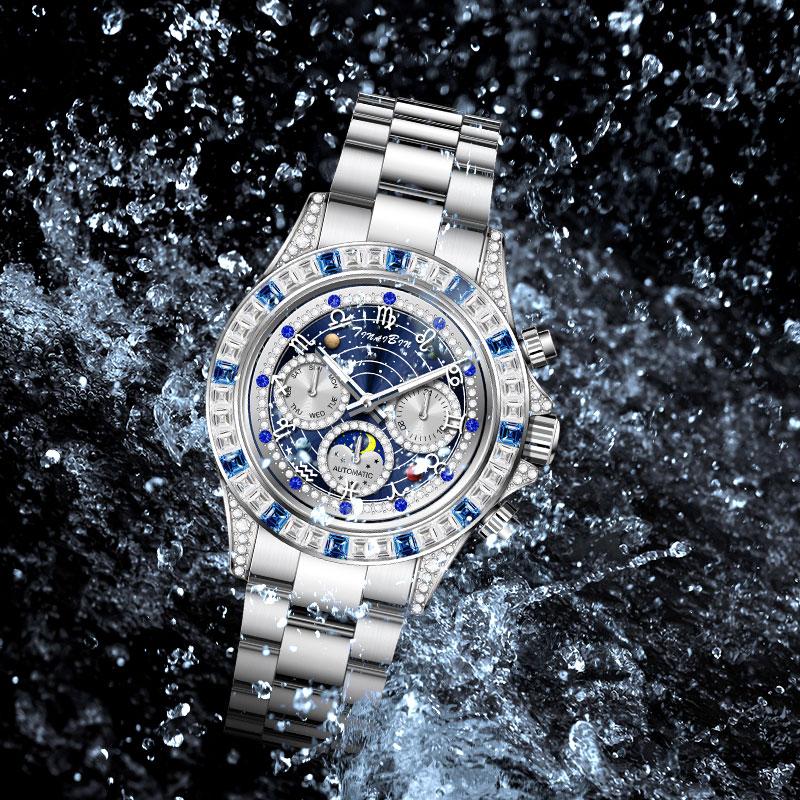 📢📢60 % Rabatt!!! 🎅【🎁Weihnachtsgeschenk🎁】TINAIBIN Zwölf Sternzeichen & Sternenhimmel Diamant Automatikuhr Skelett Herrenuhr