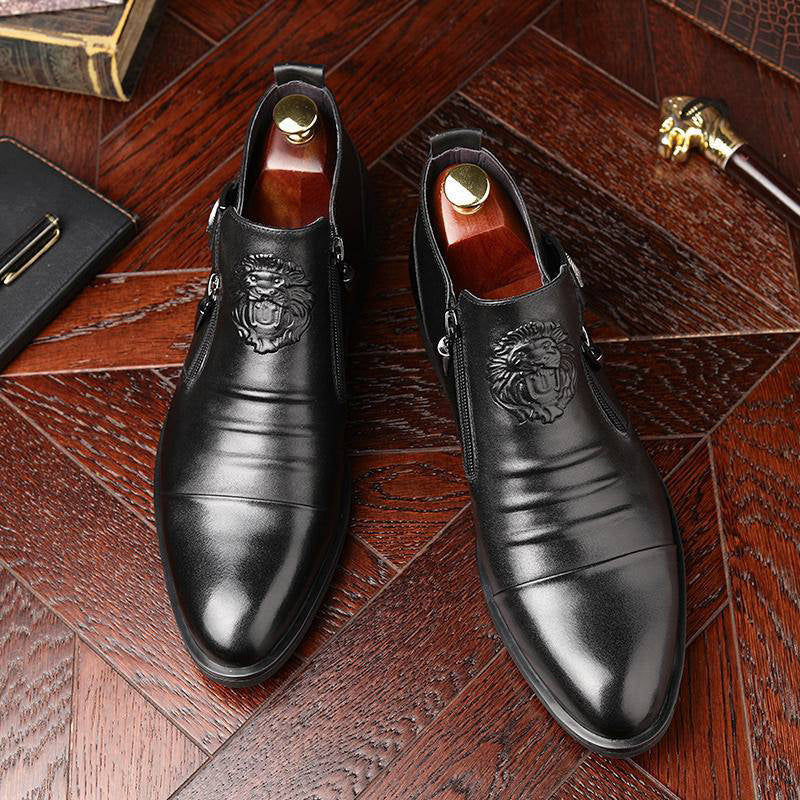 👞Last Day Sale - 49% Rabatt👞 Bottes à Cheville en Cuir avec Double Fermeture Éclair Latérale et Bouts Pointus pour Hommes