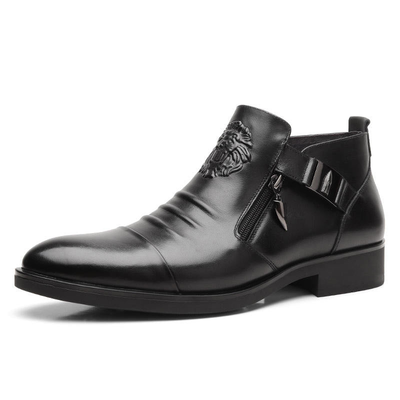 👞Last Day Sale - 49% Rabatt👞 Bottes à Cheville en Cuir avec Double Fermeture Éclair Latérale et Bouts Pointus pour Hommes