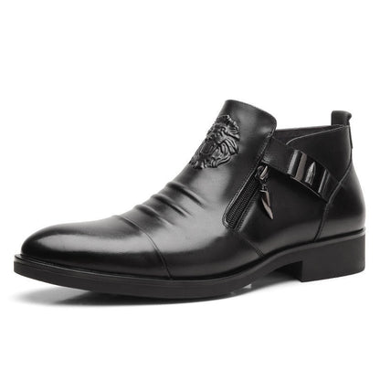 👞 Herren-Ankle-Boots aus Leder mit doppelseitigem Reißverschluss und spitzer Zehenpartie