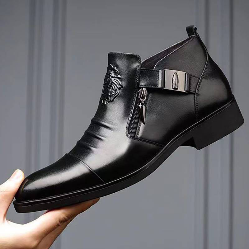 👞 Herren-Ankle-Boots aus Leder mit doppelseitigem Reißverschluss und spitzer Zehenpartie