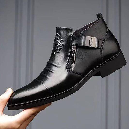 👞 Herren-Ankle-Boots aus Leder mit doppelseitigem Reißverschluss und spitzer Zehenpartie