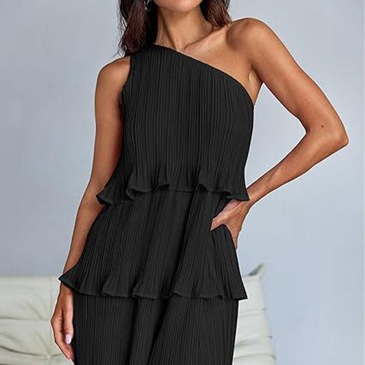 👗49% - Rabatt 💥-Damen One Shoulder Ruffle Tiered Layered Flowy A Line Kleid