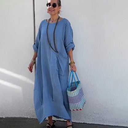 🔥 Frühling 2025 Verkauf - 49% off✨Baumwolle Leinen Casual Solide Farbe Taschen Rundhalsausschnitt Lang Jumpsuit