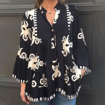 🔥HEISSER SALE 49 % RABATT🔥Bedrucktes Rüschenoberteil im Boho-Stil für Damen