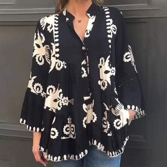 🔥HEISSER SALE 49 % RABATT🔥Bedrucktes Rüschenoberteil im Boho-Stil für Damen