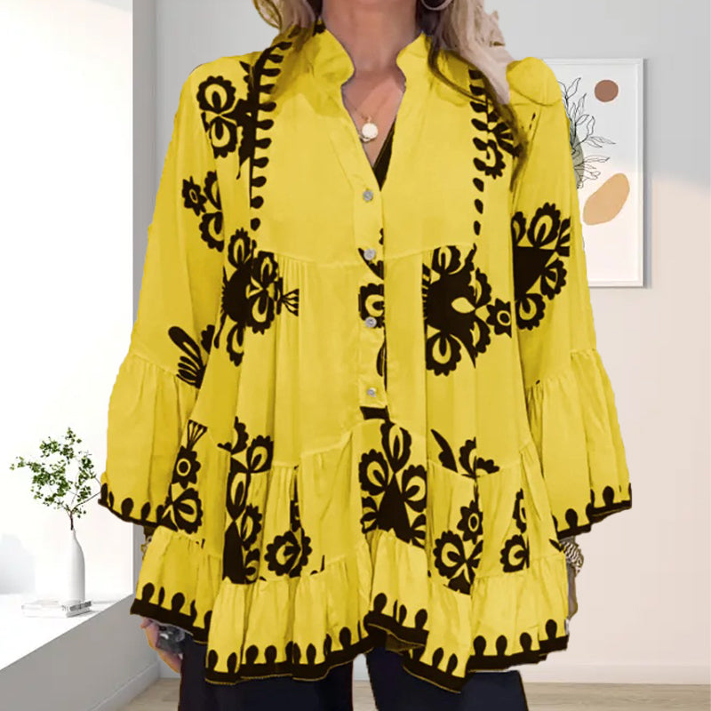 🔥HEISSER SALE 49 % RABATT🔥Bedrucktes Rüschenoberteil im Boho-Stil für Damen