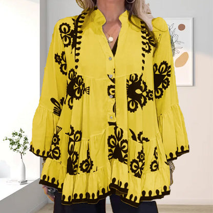 🔥HEISSER SALE 49 % RABATT🔥Bedrucktes Rüschenoberteil im Boho-Stil für Damen