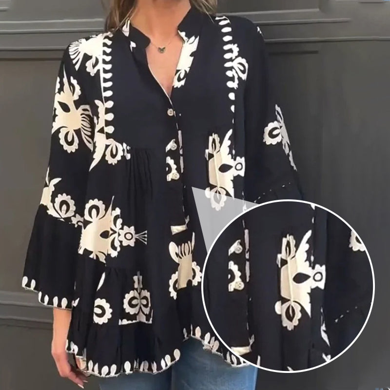 🔥HEISSER SALE 49 % RABATT🔥Bedrucktes Rüschenoberteil im Boho-Stil für Damen
