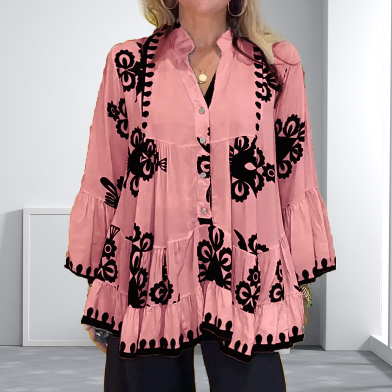 🔥HEISSER SALE 49 % RABATT🔥Bedrucktes Rüschenoberteil im Boho-Stil für Damen