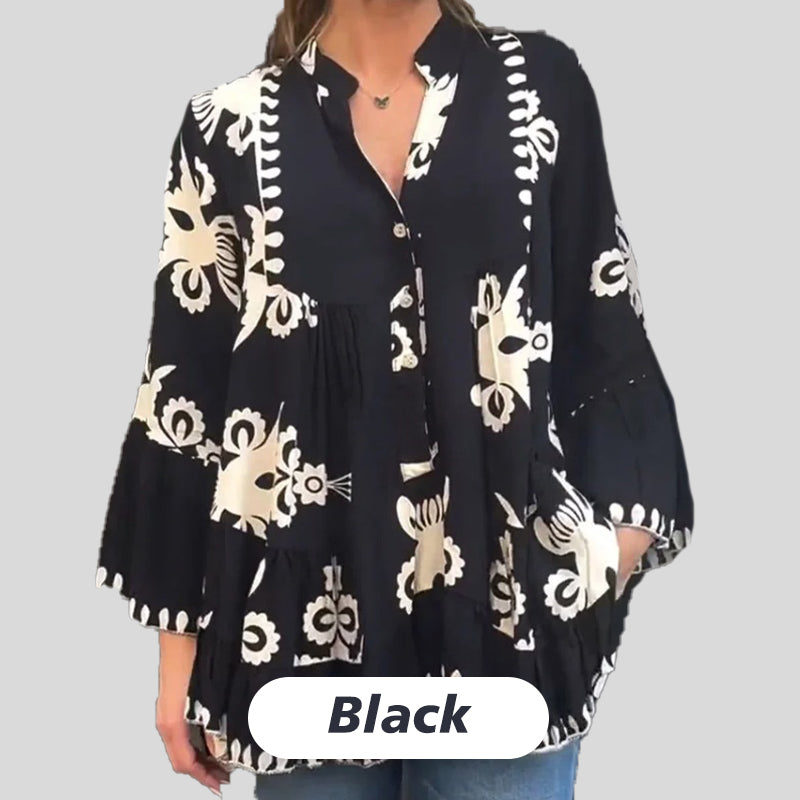 🔥HEISSER SALE 49 % RABATT🔥Bedrucktes Rüschenoberteil im Boho-Stil für Damen