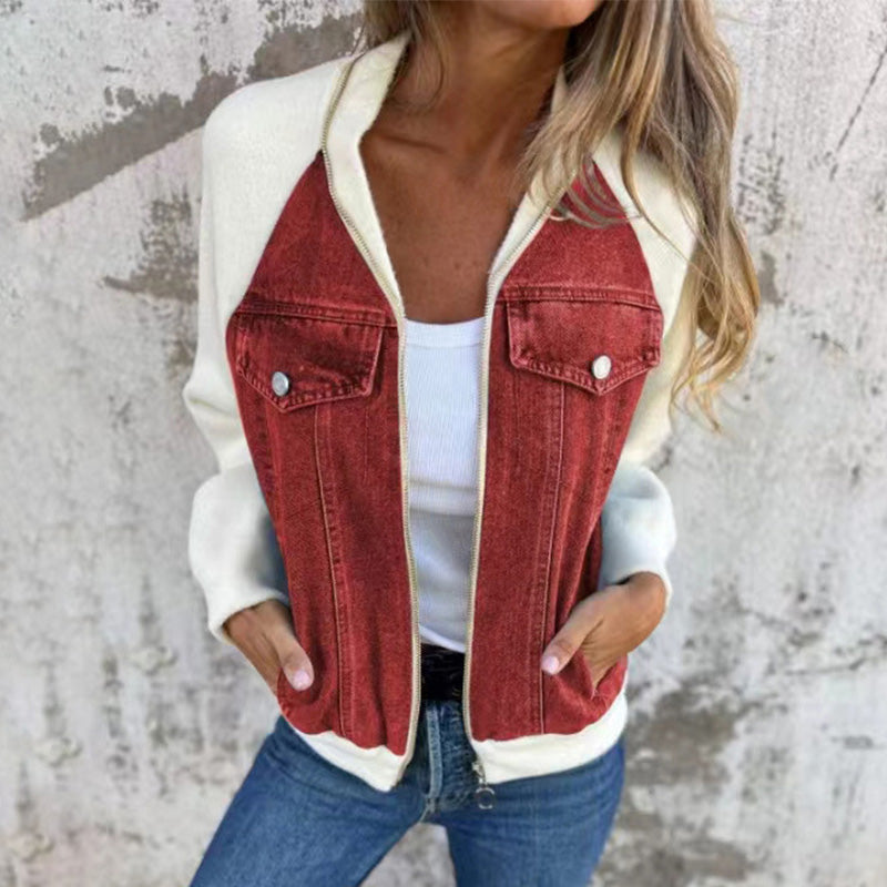 Neue modische kreative Denim-Spleißjacke für Damen