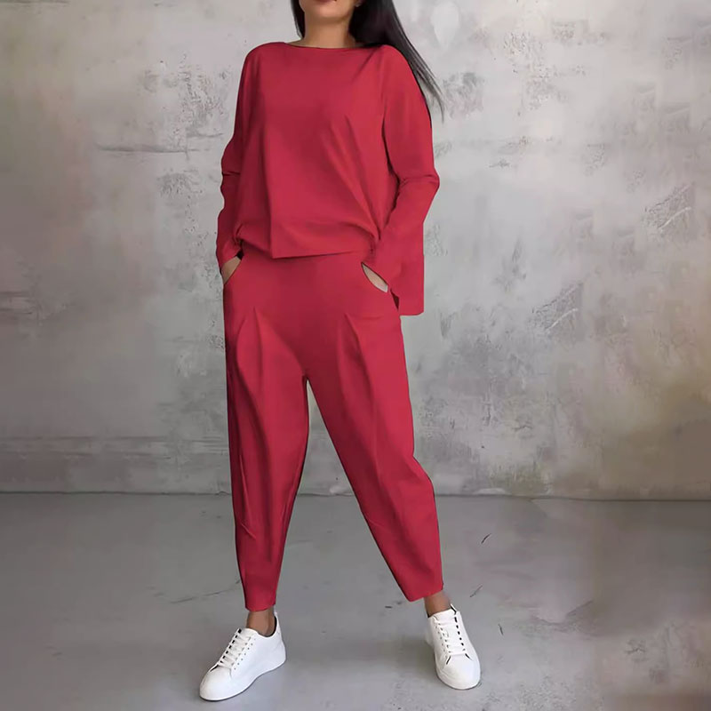 60%Rabatte🔥Mode, Freizeit ✨Langarm mit rundem Hals ＆ Hose 2-teiliger Set