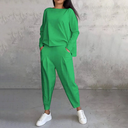 60%Rabatte🔥Mode, Freizeit ✨Langarm mit rundem Hals ＆ Hose 2-teiliger Set
