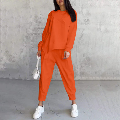 👖 Damen Langarm-Sweatshirt & Hose Set – Unregelmäßiger Saum, Weiches Material & Bequemer Oversized-Schnitt für Zuhause 🍂