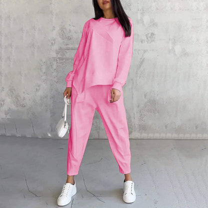 👖 Damen Langarm-Sweatshirt & Hose Set – Unregelmäßiger Saum, Weiches Material & Bequemer Oversized-Schnitt für Zuhause 🍂