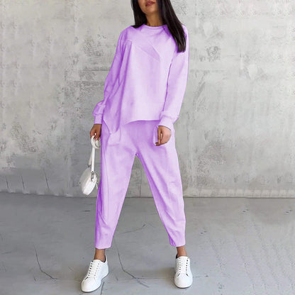 👖 Damen Langarm-Sweatshirt & Hose Set – Unregelmäßiger Saum, Weiches Material & Bequemer Oversized-Schnitt für Zuhause 🍂