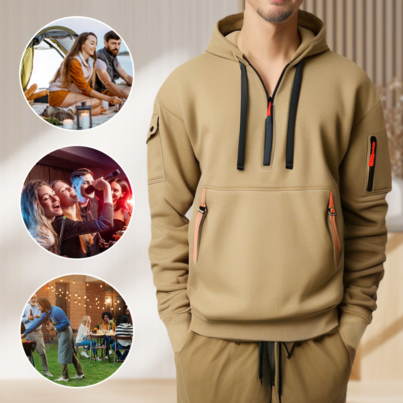 【Heutiges Angebot: Kostenloser Versand + extra niedrige Rabatte】Herren-Kapuzenpullover mit halbem Reißverschluss und Taschen