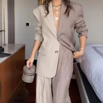 🎊Weihnachtsausverkauf🎊Zweifarbiger Loose Fit Anzug für Damen