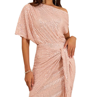 💃Letzter Tag des Schlussverkaufs – 50 % RABATT🎉Funkelndes Kleid mit Rüschen und einem Schulterteil
