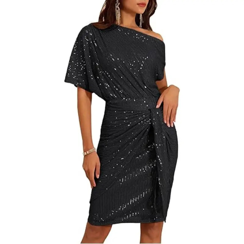 💃Letzter Tag des Schlussverkaufs – 50 % RABATT🎉Funkelndes Kleid mit Rüschen und einem Schulterteil