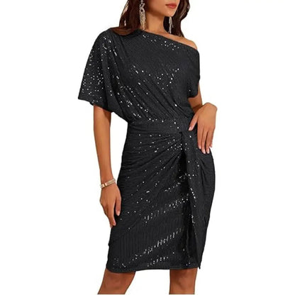 💃Letzter Tag des Schlussverkaufs – 50 % RABATT🎉Funkelndes Kleid mit Rüschen und einem Schulterteil