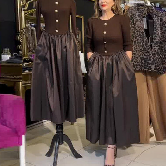 Elegantes langes Kleid mit Farbblockmuster für Frauen