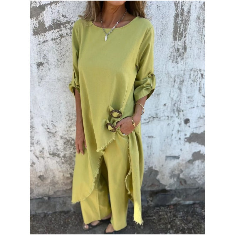 ⏰Zeitlich begrenzter Rabatt👗Unregelmäßiges Kleid und locker sitzende Hose für Damen, 2-teiliges Set