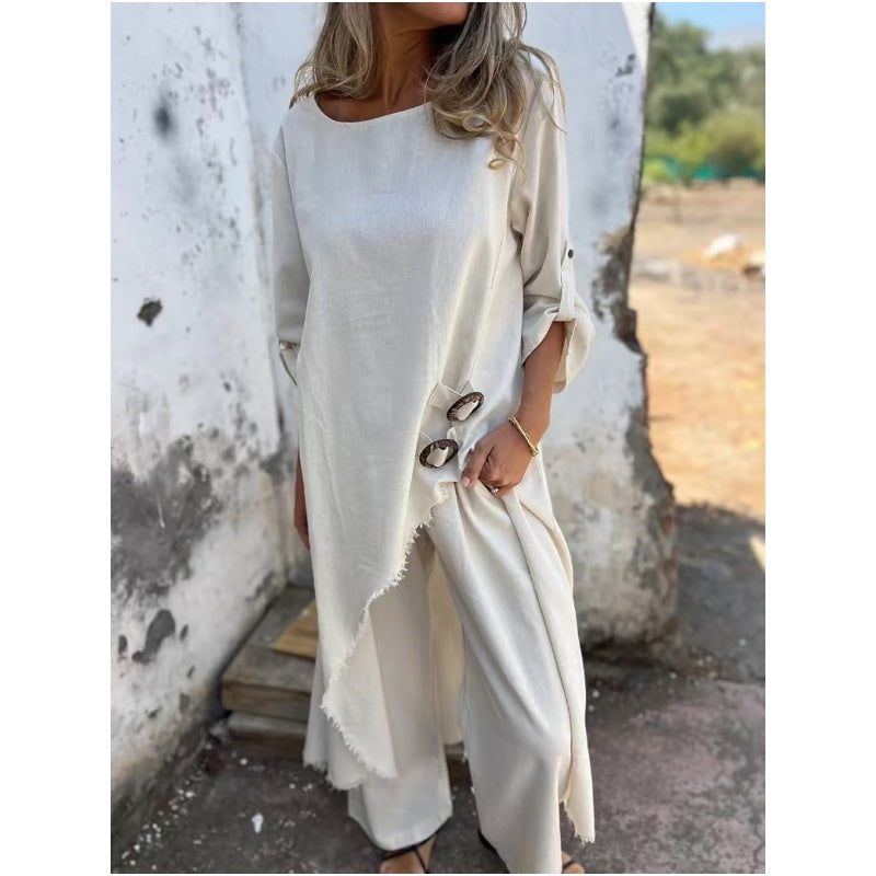 ⏰Zeitlich begrenzter Rabatt👗Unregelmäßiges Kleid und locker sitzende Hose für Damen, 2-teiliges Set