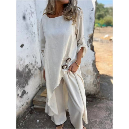 ⏰Zeitlich begrenzter Rabatt👗Unregelmäßiges Kleid und locker sitzende Hose für Damen, 2-teiliges Set