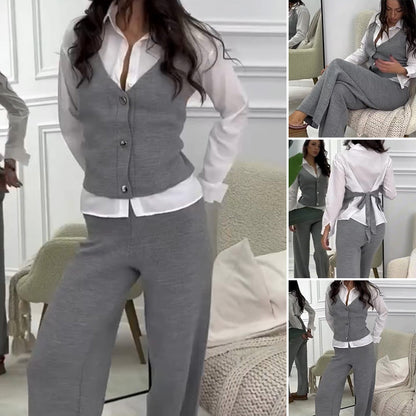 🩷Damen Set aus Hemd mit Weste in Layering-Optik und Hose