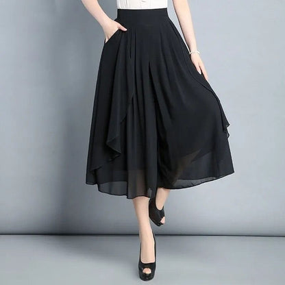 Verkürzter Chiffon-Hosenrock mit hoher Bund für Damen
