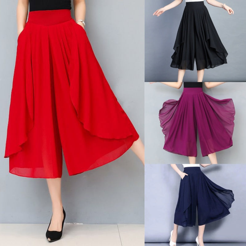 Verkürzter Chiffon-Hosenrock mit hoher Bund für Damen
