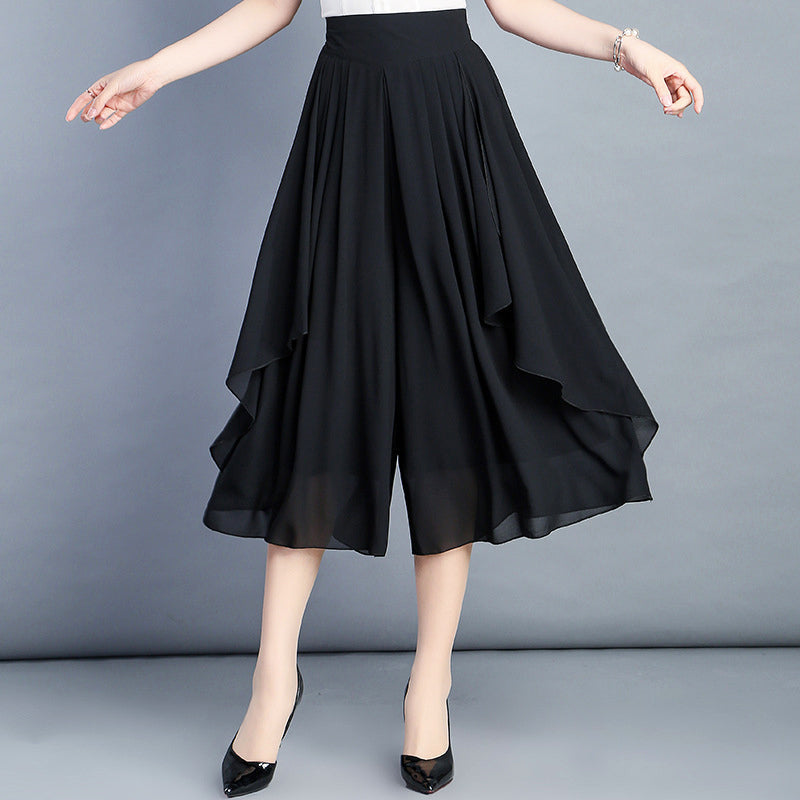 Verkürzter Chiffon-Hosenrock mit hoher Bund für Damen