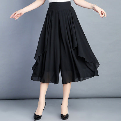 Verkürzter Chiffon-Hosenrock mit hoher Bund für Damen