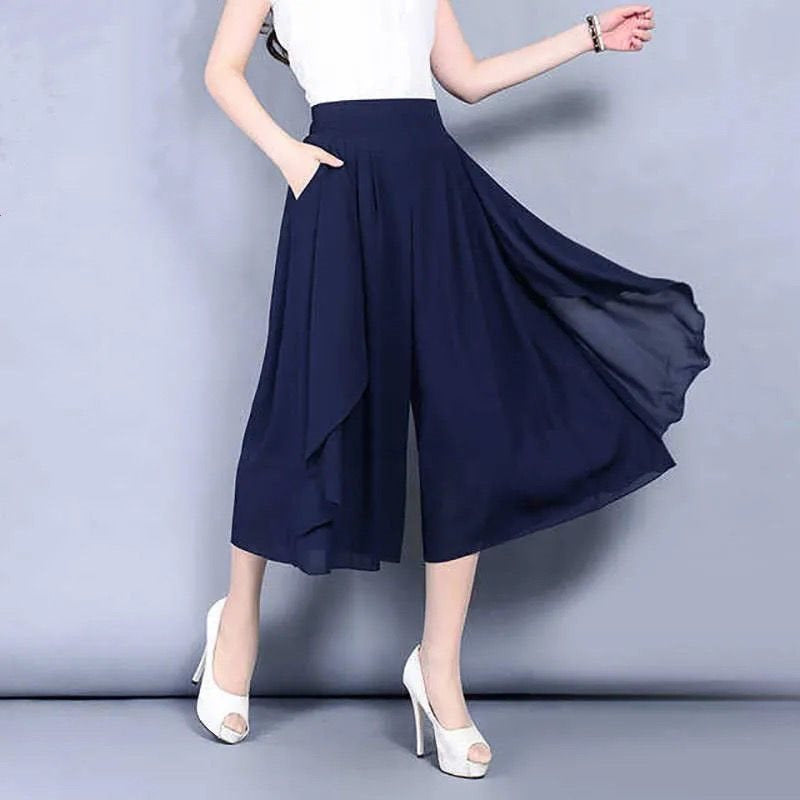 Verkürzter Chiffon-Hosenrock mit hoher Bund für Damen
