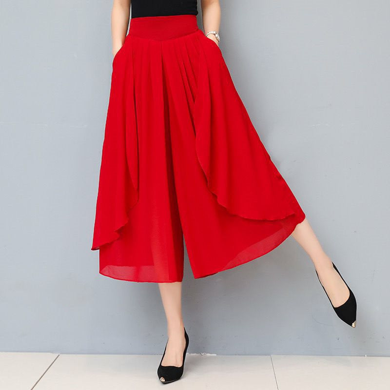 Verkürzter Chiffon-Hosenrock mit hoher Bund für Damen