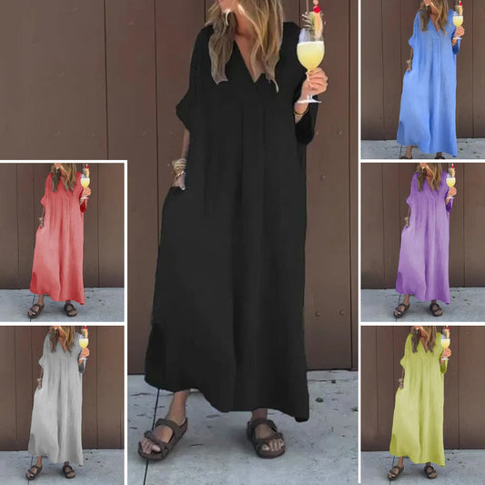 Lässiges Kleid mit fließendem V-Ausschnitt für Frauen