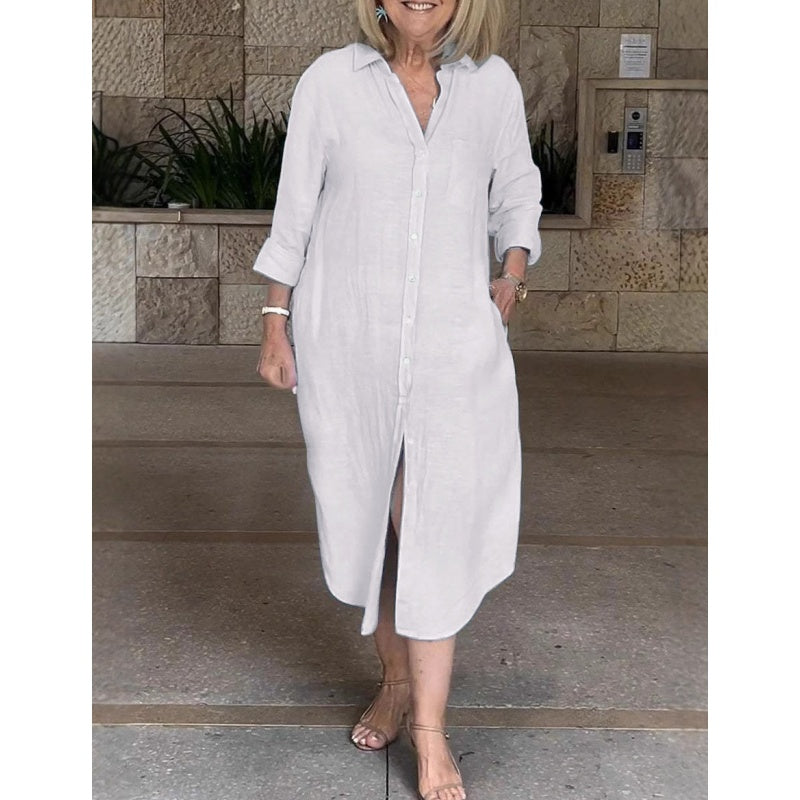 Lässiges, weites, lange Hemdkleid für Damen aus Baumwolle und Leinen
