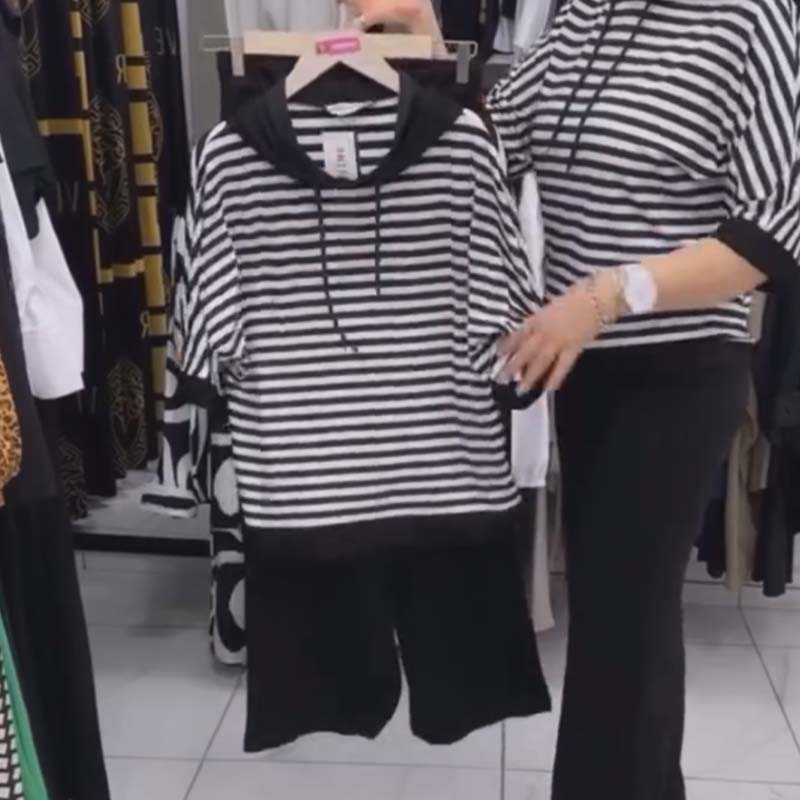 Damen-Set aus gestreiftem Oberteil und einfarbiger Hose