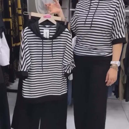 Damen-Set aus gestreiftem Oberteil und einfarbiger Hose